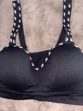 New Balance Black Sports Bra with Logo Trimmed Straps Size XL